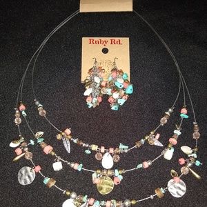 Ruby Rd. New Bohemian Necklace & Earring Set NWT